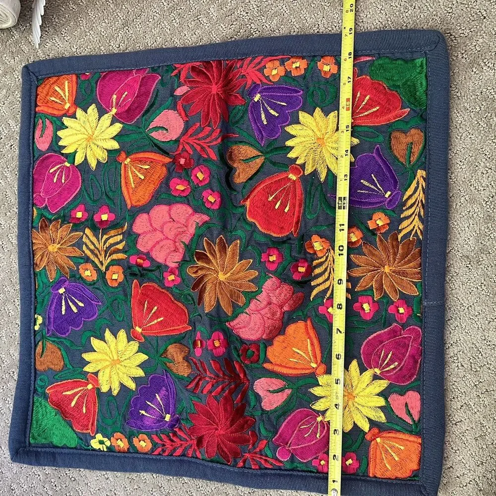 Otomi Mexican Hand Embroidered Decorative Pillow Cover Sham Case Colorful Floral